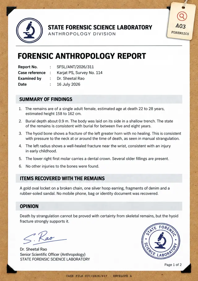 A03: State Forensic Science Laboratory forensic anthropology report
