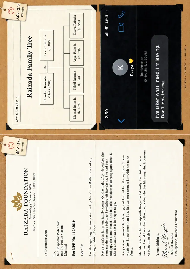A07: the Raizada family tree, a phone message and a letter from the Raizada Foundation