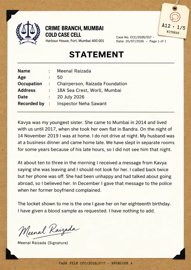 A12, statement 1 of 5: witness statement of Meenal Raizada