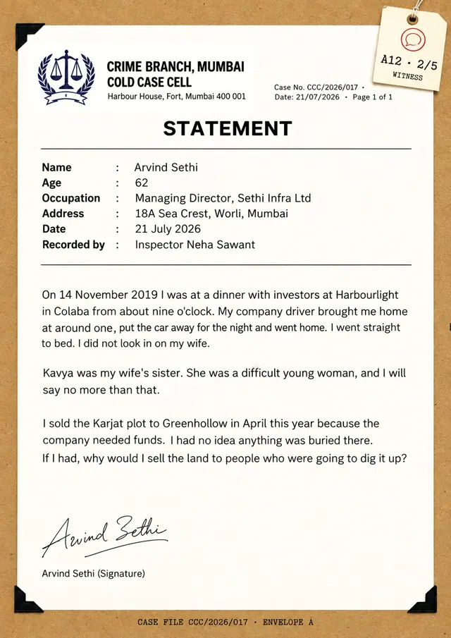 A12, statement 2 of 5: witness statement of Arvind Sethi