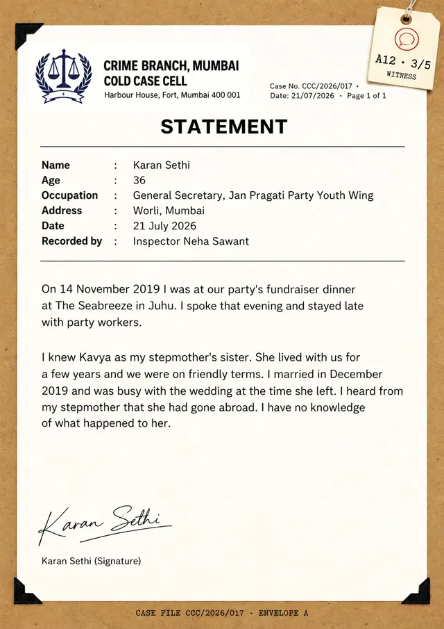 A12, statement 3 of 5: witness statement of Karan Sethi